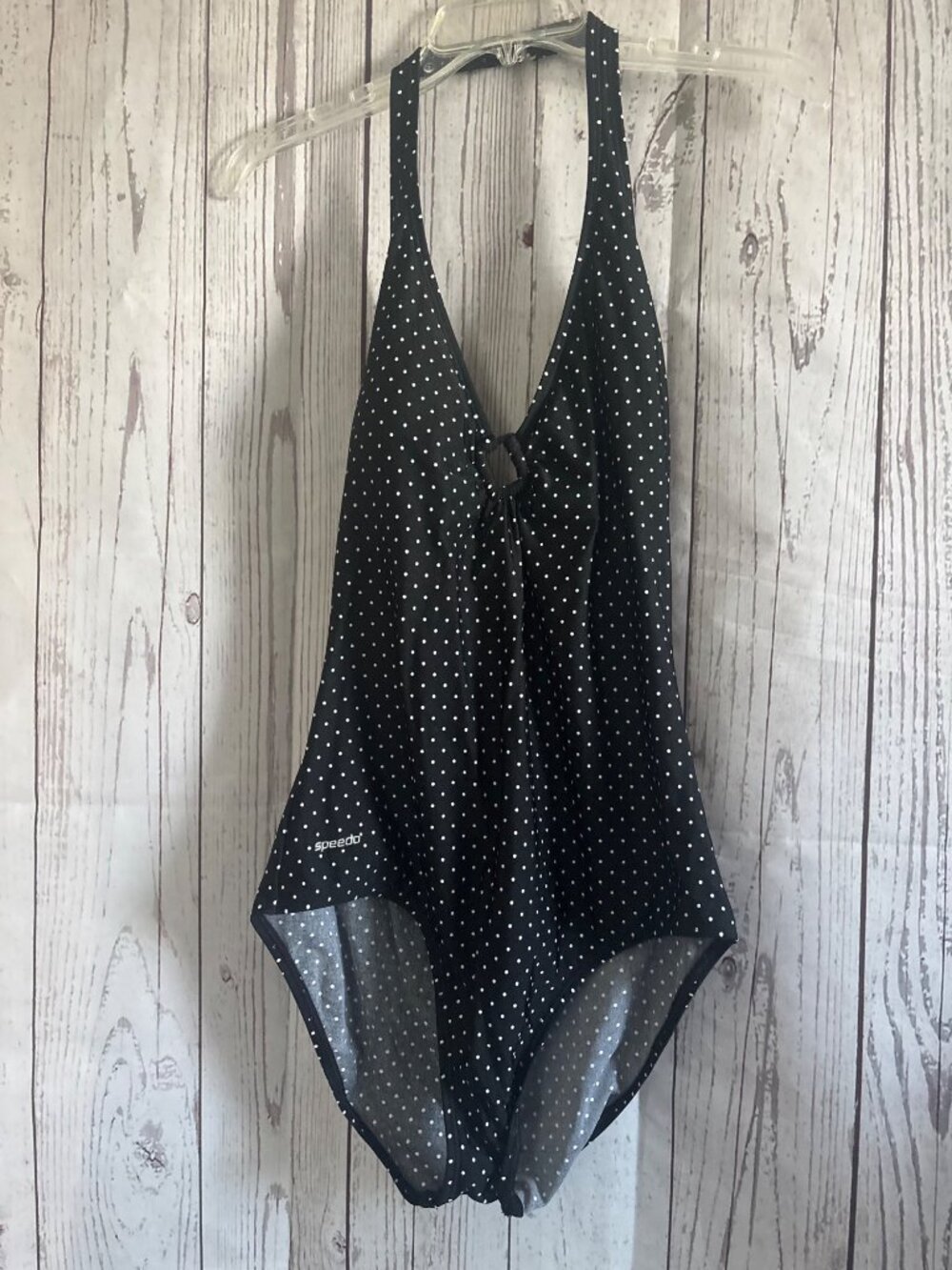Speedo Black/White Polka Dot One Piece Swimsuit Over The Shoulder Strap Plus Siz - Picture 3 of 8
